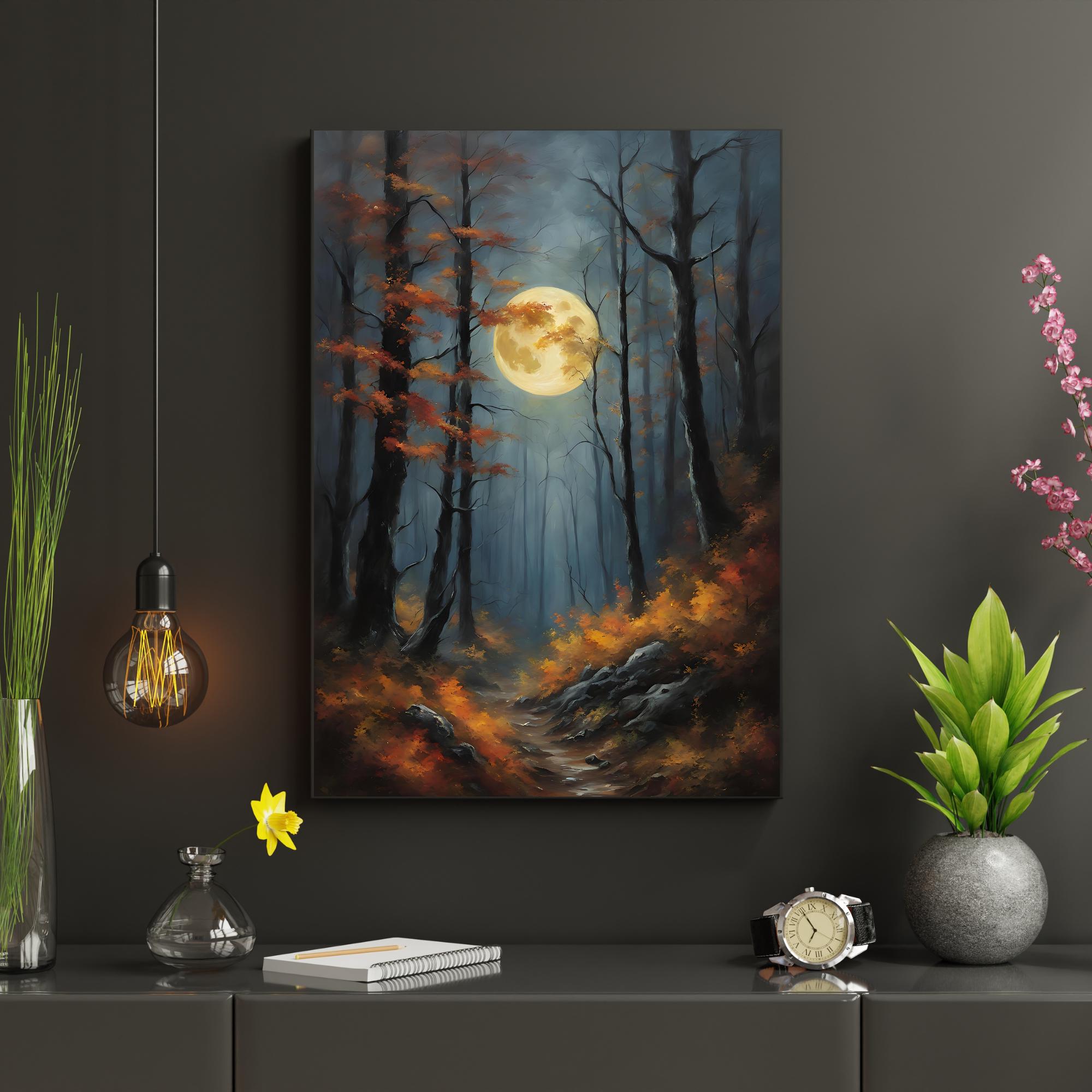 Autumn Full Moon Dark Forest Art Print, Dark Category, Moody Fall Art ...