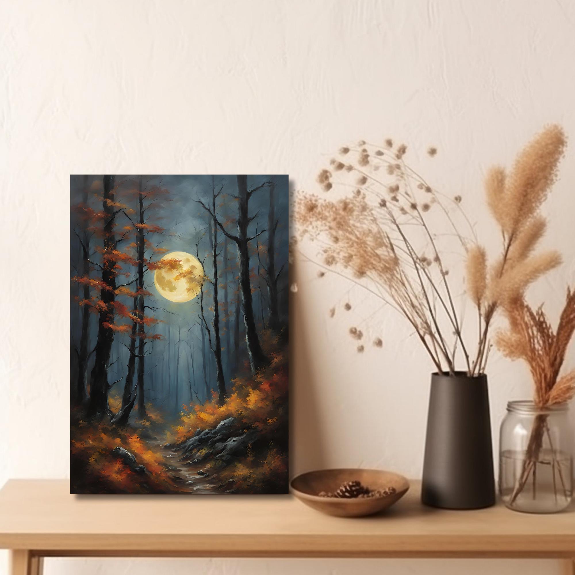 Autumn Full Moon Dark Forest Art Print, Dark Category, Moody Fall Art ...