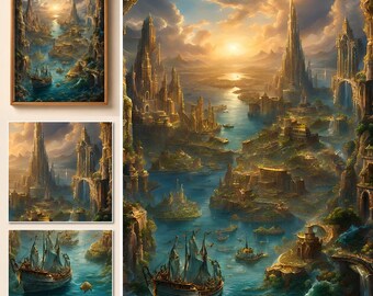 Atlantis Wall Art, Lost City Print, Ancient Island Kingdom Fantasy