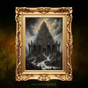 Gothic Castle Valhalla Art Print: Dark Fantasy Landscape (Digital Download)