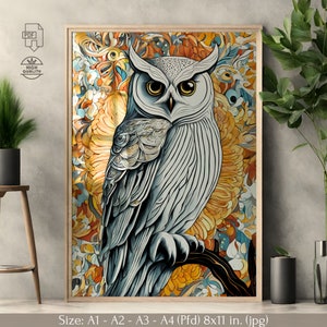 White Owl Wall Art, Snowy Owl Poster, Owl Wall Art, Owl Poster, Owl Print, Floral Wall Art, Owl Decor, Boho Animal Print, White Owl Print