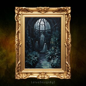 Haunted Botanical Garden Print: Gothic Ghost Wall Art (Digital Download)