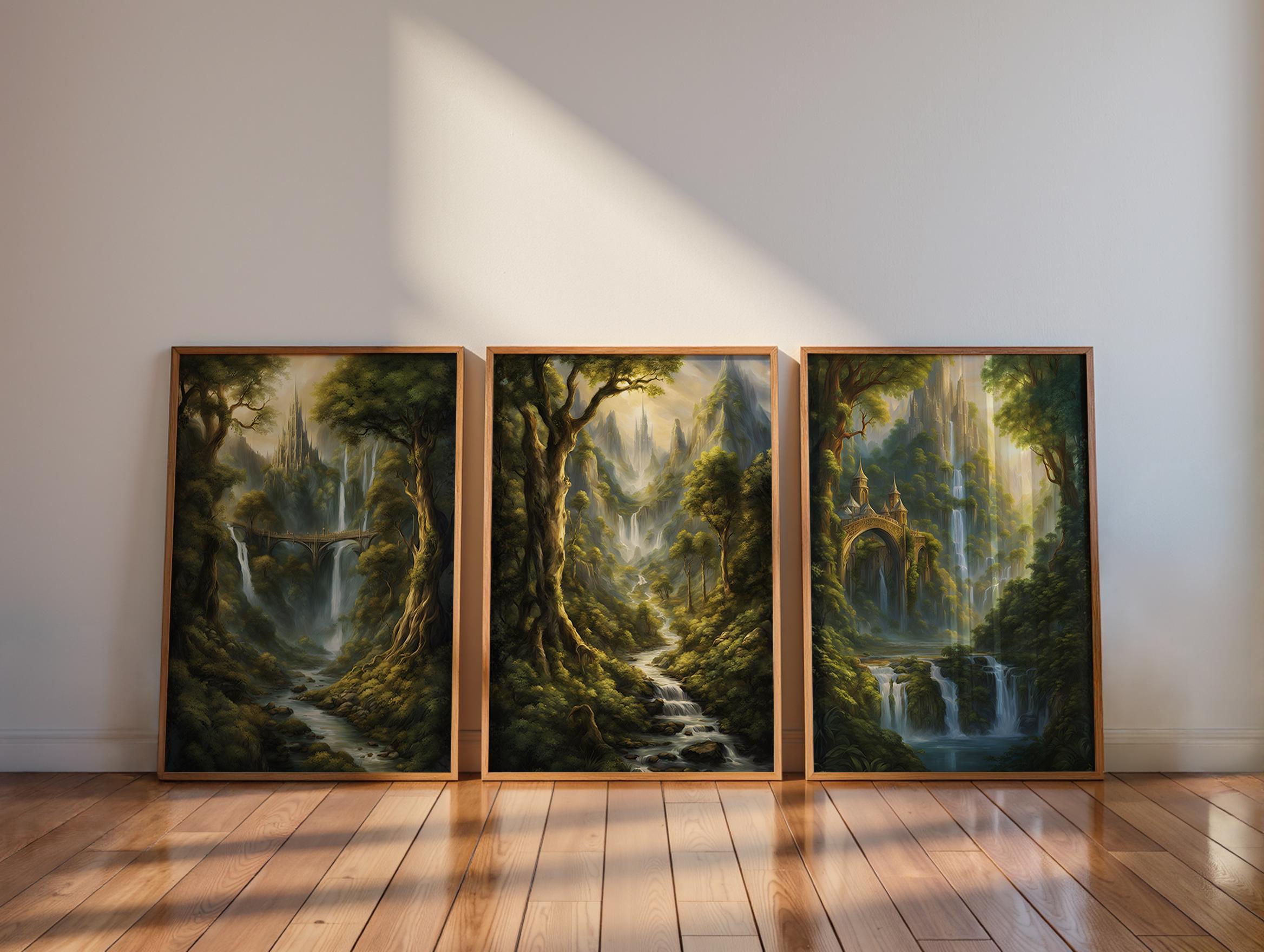 Fantasy Wall Art Set of 3, Magical Forest Prints, Enchanted Kingdom ...