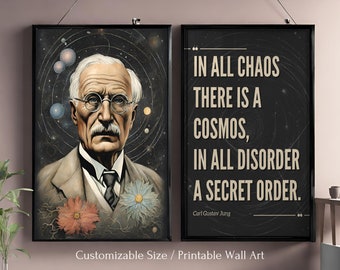 Carl Jung Quote & Portrait Vintage Art Set, Portrait Prints, Carl Jung Quote Poster Set - Digital Download - Psychology Quotes, Jung Poster