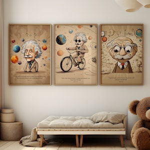Set di citazioni di Einstein, arte digitale di Einstein, stampa di Albert Einstein, stampa scientifica, poster per la stanza dei bambini, decorazioni artistiche geniali, arte per l'aula, arte per lo studio