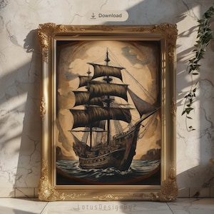Vintage Viking Ship Poster: Norse Art Print (Digital Download