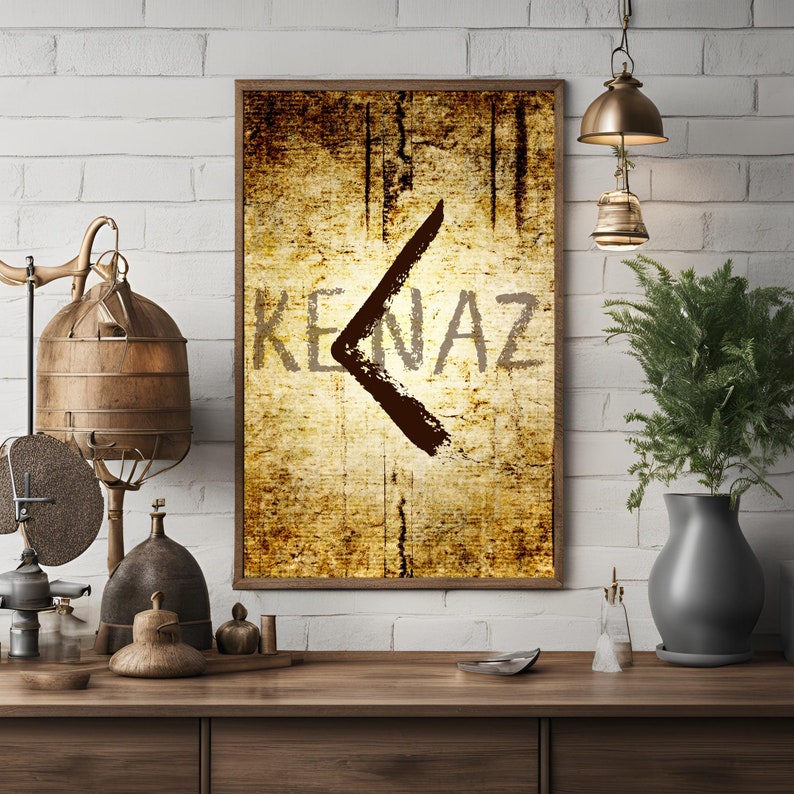 Vintage KENAZ RUNE Poster Norse Symbol Art Print Scandinavian Wall Art ...