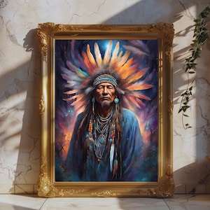 Shamanic Wall Art, Spiritual Shaman Art, Shaman Portrait Art, Shaman Poster, Mystic Shaman Print, Spiritual Art, Native Art, Shaman Wall Art