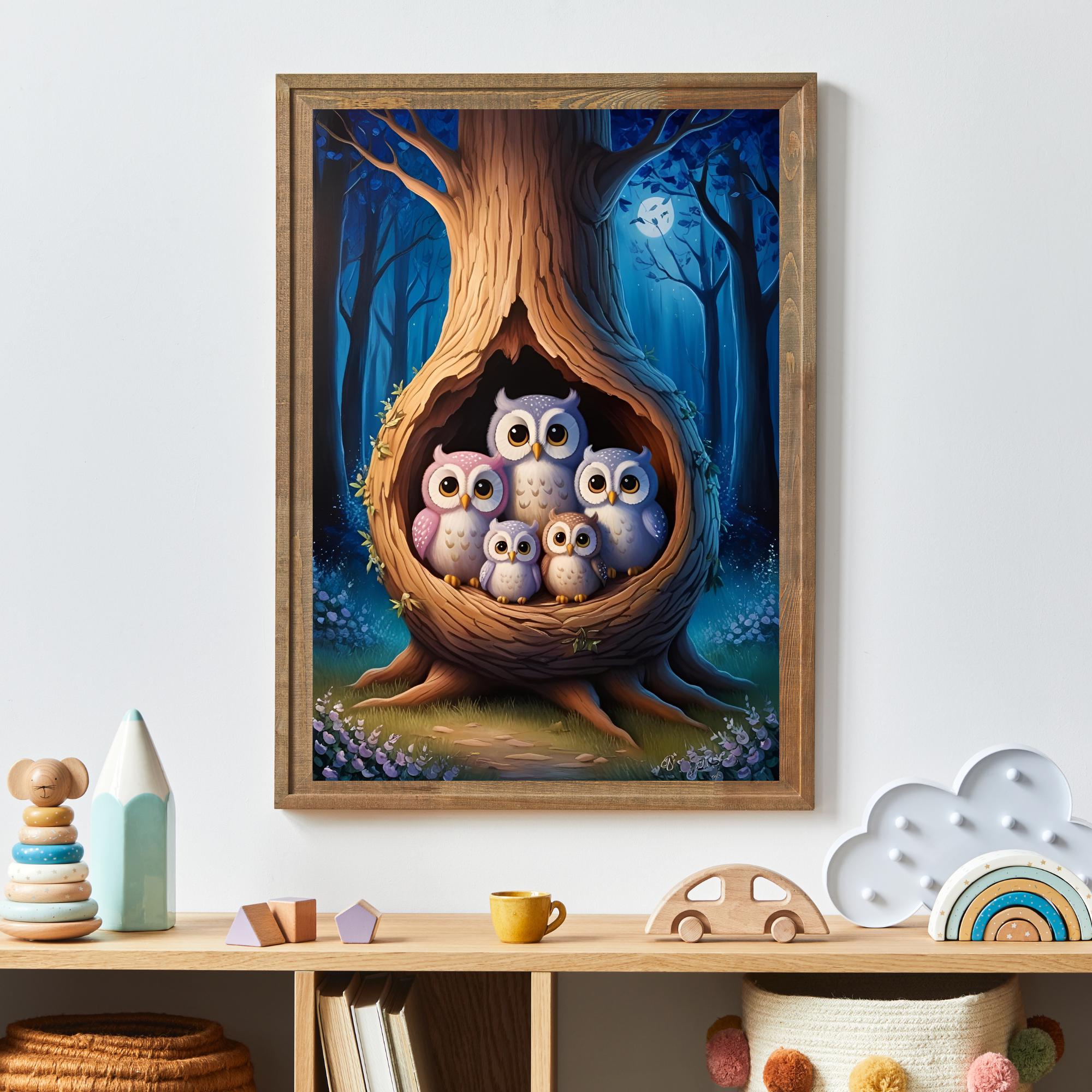 Owl Family Tree Art Print: Cute Owl Poster, Owl Decor, Owl Print, Kids Room Owl Wall Art, Gift for K