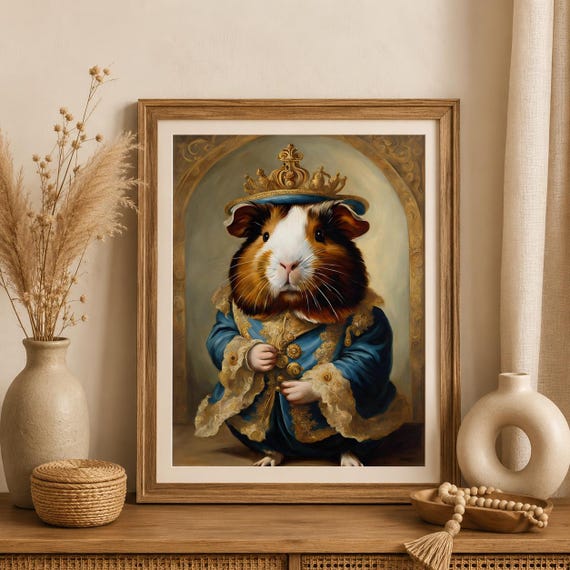 Victorian Guinea Pig King Wall Art, Royal Pet Portrait, Funny Animal Print, Renaissance Animal Poster, Pet Lover Gift, Digital Download