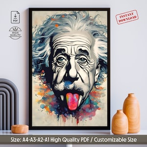 Lámina de Einstein Pop Art: Decoración psicodélica de acuarela con motivos físicos (Descarga digital)