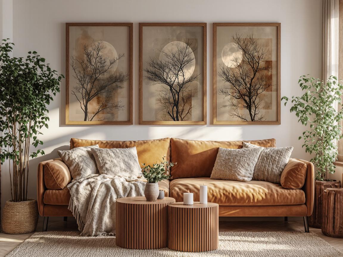 Japandi Tree Wall Art Set of 3, Moon Tree Prints, Minimalist