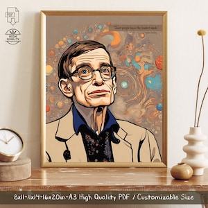 Stephen Hawking Quote Digital Poster, Hawking Portrait Art, Vintage Scientist Artwork, Physics Quote Digital Art, Stephen Hawking Quote Art
