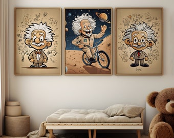 Albert Einstein Cartoon Wall Art Set, Einstein Poster, Einstein Print, Einstein Picture, Einstein Portrait, Einstein Print, Einstein Art Set