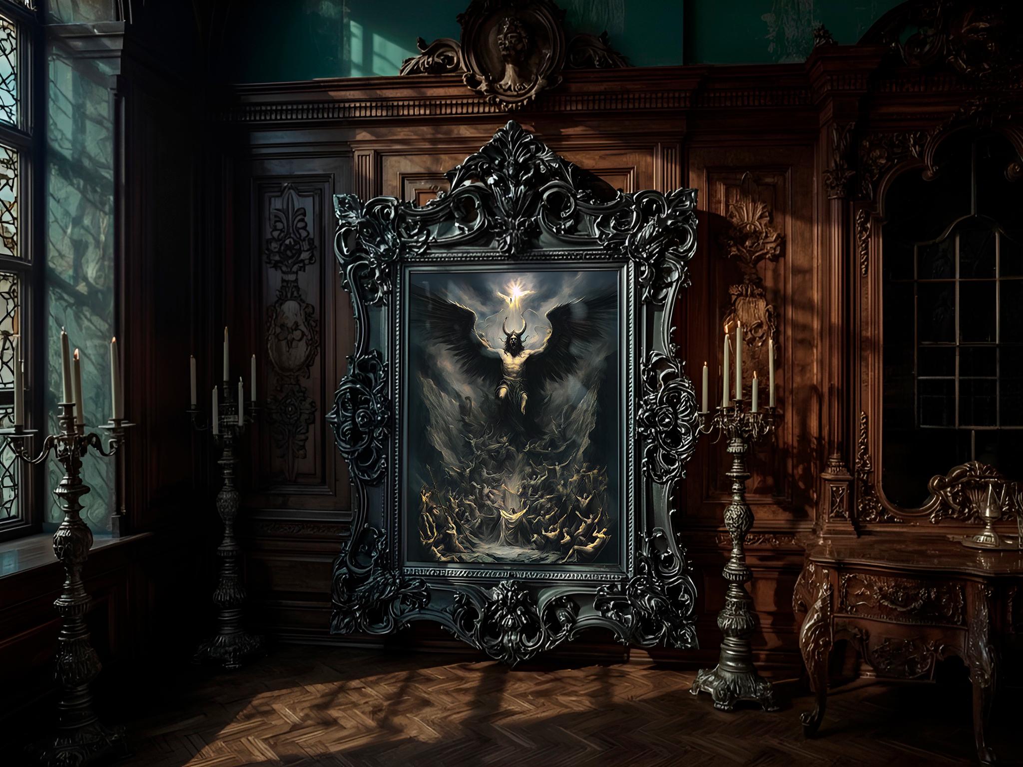 ルシファーの堕落ゴシックポスター、堕天使アート、ダークエンジェル