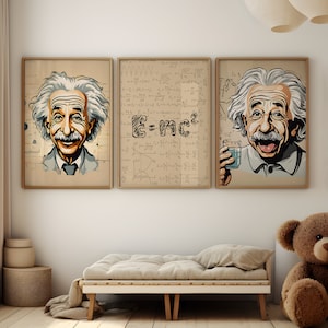 Albert Einstein Zestaw 3 Wydruków, Einstein Wall Art, Wzór Einsteina, E=MC2, Plakat Einsteina, Plakat Alberta Einsteina, Obraz Einsteina