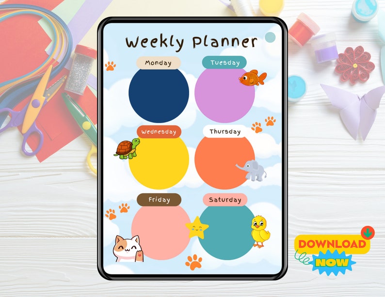 Printable Daily Weekly Planner Cute Animal Planner Kids Etsy
