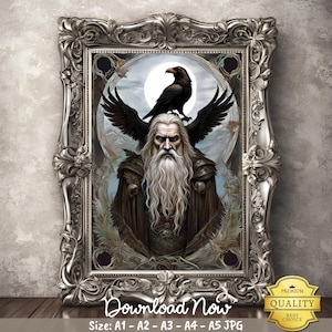 Odin & Ravens Vintage Norse Mythology Art Print (Digital Download)