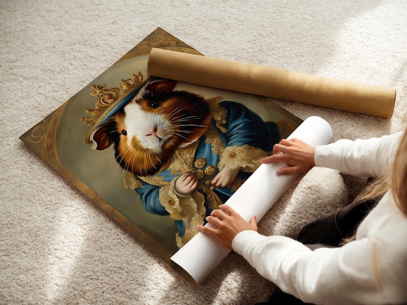 Victorian Guinea Pig King Wall Art, Royal Pet Portrait, Funny Animal Print, Renaissance Animal Poster, Pet Lover Gift, Digital Download image 5