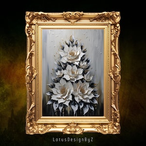 Arte mural de dalias, arte floral oscuro, arte mural floral, pintura floral, floral gótico, pintura al óleo floral, dalia negra, arte floral melancólico