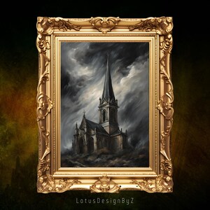 Gothic Church Art Print: Stormy Sky Dark Spiritual Decor (Digital Download)