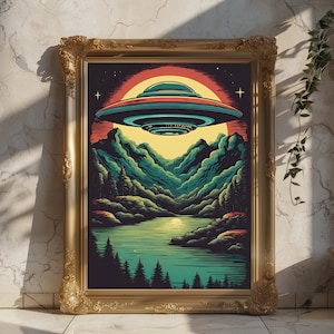 Retro UFO Art Print: Mid-Century Sci-Fi Poster (Digital Download)