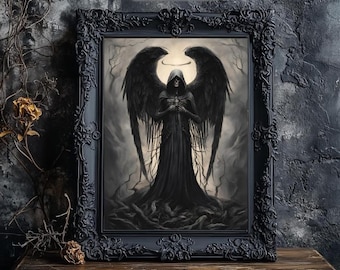 Archangel Azrael Art Print, Gothic Angel of Death Wall Decor, Dark