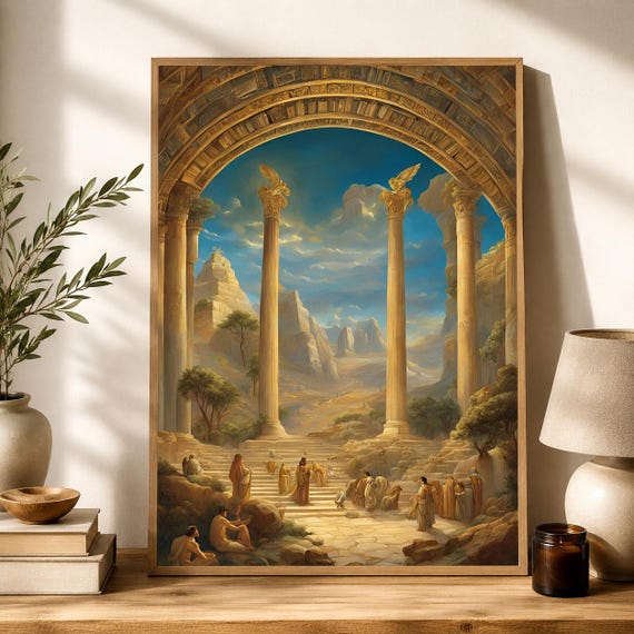Ancient Thebes Wall Art, Greek Mythology Poster, Ancient Greece Architecture Print, Classical Ruins Decor, Digital Download