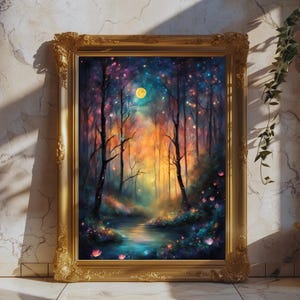 Enchanted Forest Moonlight Digital Poster, Mystical Fantasy Art, Dreamy Night Wall Art, Magical Landscape Wall Art, Ethereal Moonlit Artwork