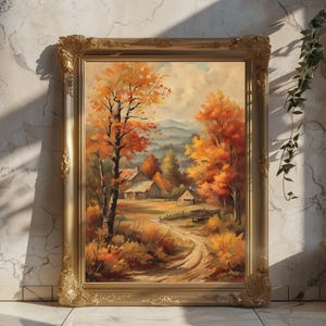 Arte mural con escenas otoñales, decoración de granja, decoración otoñal, arte mural otoñal, decoración rústica otoñal, impresión vintage otoñal, póster otoñal, decoración otoñal
