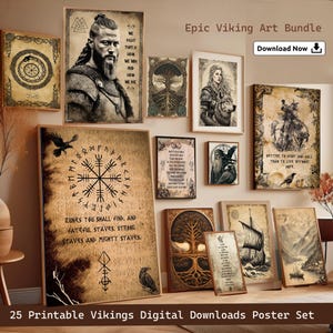 Viking Art Print Set: Norse Mythology, Runes, Warriors (Digital Download)