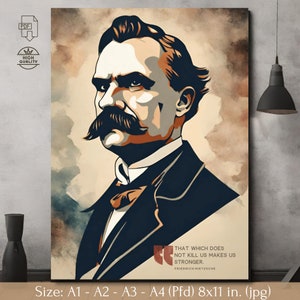 Nietzsche Quote Vintage Poster: Inspirational Philosophy Art (Digital Download)