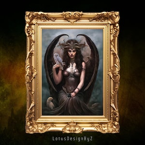 Lilith Art Print: Gothic Goddess with White Owl (Digital Download)