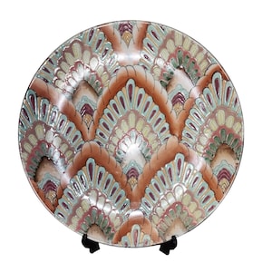 Mid Century Chinese Handpainted Peacock Feather Plate