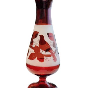 1930s Bohemian Czech Hand Blown Ruby Red Glass Vase
