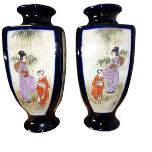 Late 19th Century Japanese Meiji Period Satsuma Four Sided Vases - A Pair