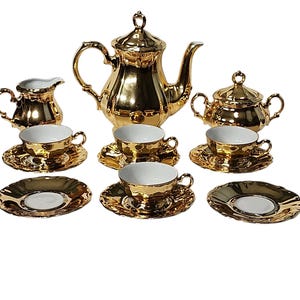 Pre-War German Bareuther Gold Lustre Coffee Set - 13 Pieces