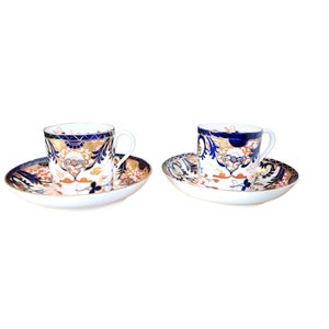 Early 19th Century Royal Crown Derby Imari Pair Teacup & Saucer Sets