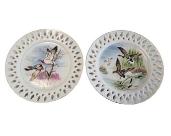 Vintage Pair Saji Japan Reticulated Duck Plates - set of 2