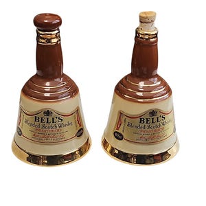 Vintage Pair Wade England Bell&#39;s Scotch Whiskey Bell Shaped Bottles