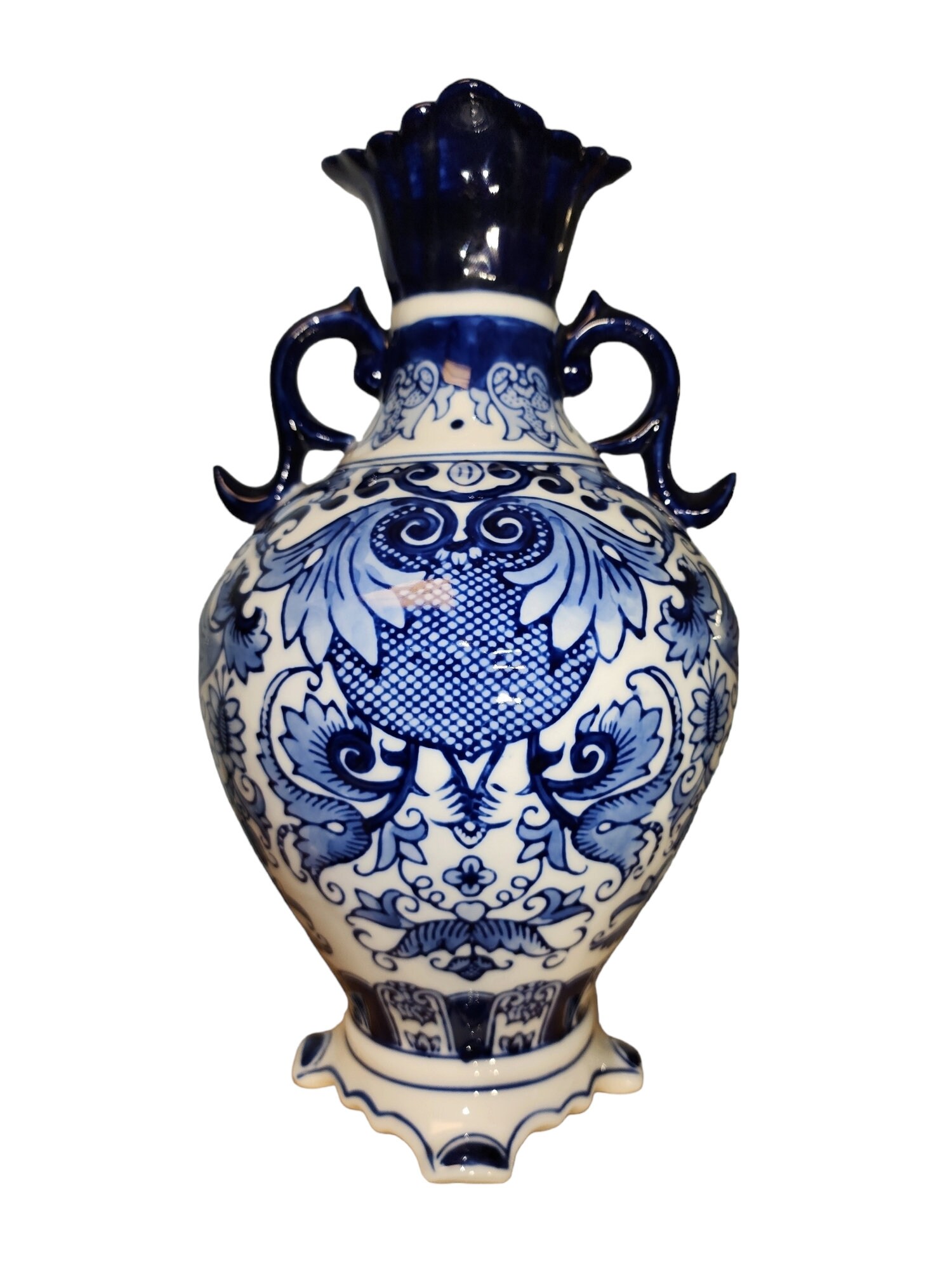 20世紀コンチネンタルブルー＆ホワイトフラワーベース - Etsy 日本