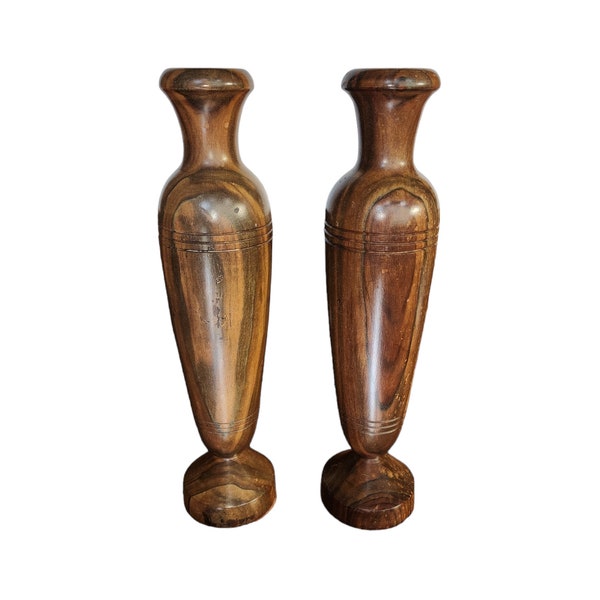 Early 20th Century Art Deco Turned Wood Garniture Vases Pair