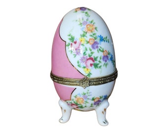 Caja de baratijas con forma de huevo de Ohio Ceramic Co. de finales del siglo XIX y principios del siglo XX
