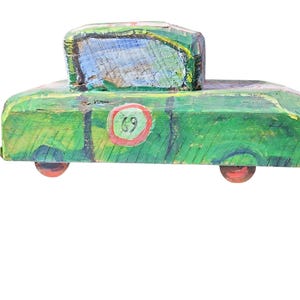 Vintage Folk Art Race Car Wooden Sculpture