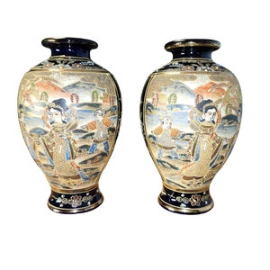 Late 19th Century Japanese Meiji Period Satsuma Vases - A Pair