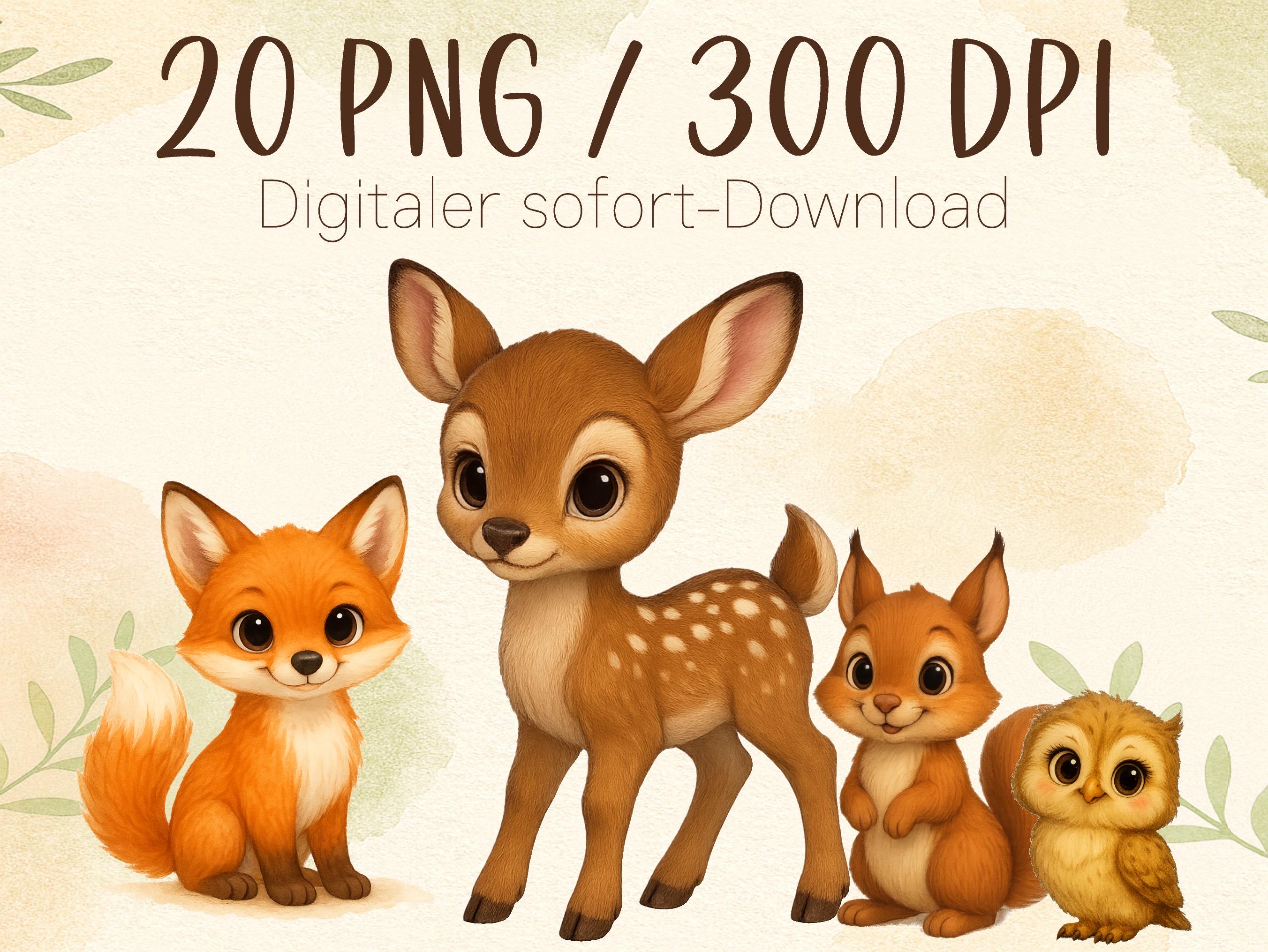 Woodland Animals Boho Clipart Bundle | 20 PNG 300 DPI | Baby Animals ...