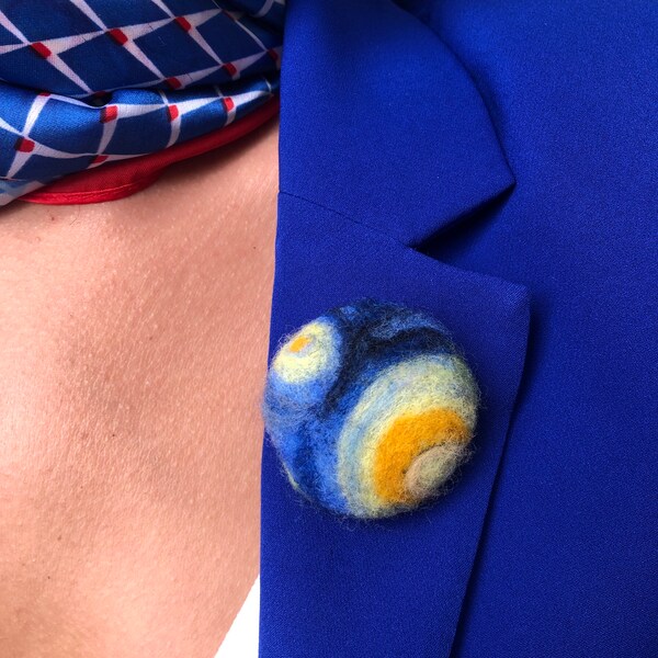 Felt Brooch Needle Felted Inspired by Van Gogh’s Painting Starry Night