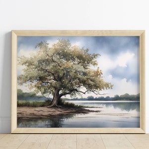 WatercolorTree by River Printable Wall Art, Riverside  Print Digital Download, Watercolour Art Neutral Home Decor Farmhouse Print
