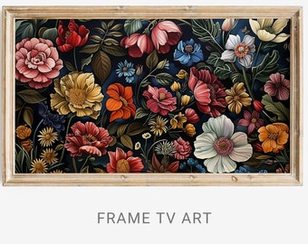 Frame TV Flower Print, Dark Botanical Frame TV Wildflower Art, Floral Painting Digital Download TV Art