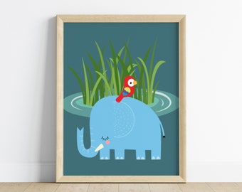 Elephant Nursery Print Digital Download, Safari Nursery Wall Art Printable, Toddler Bedroom Decor, Baby Shower or New Parent Gift